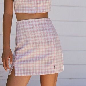 Brandy Melville White and Pink Checkered Mini Skirt